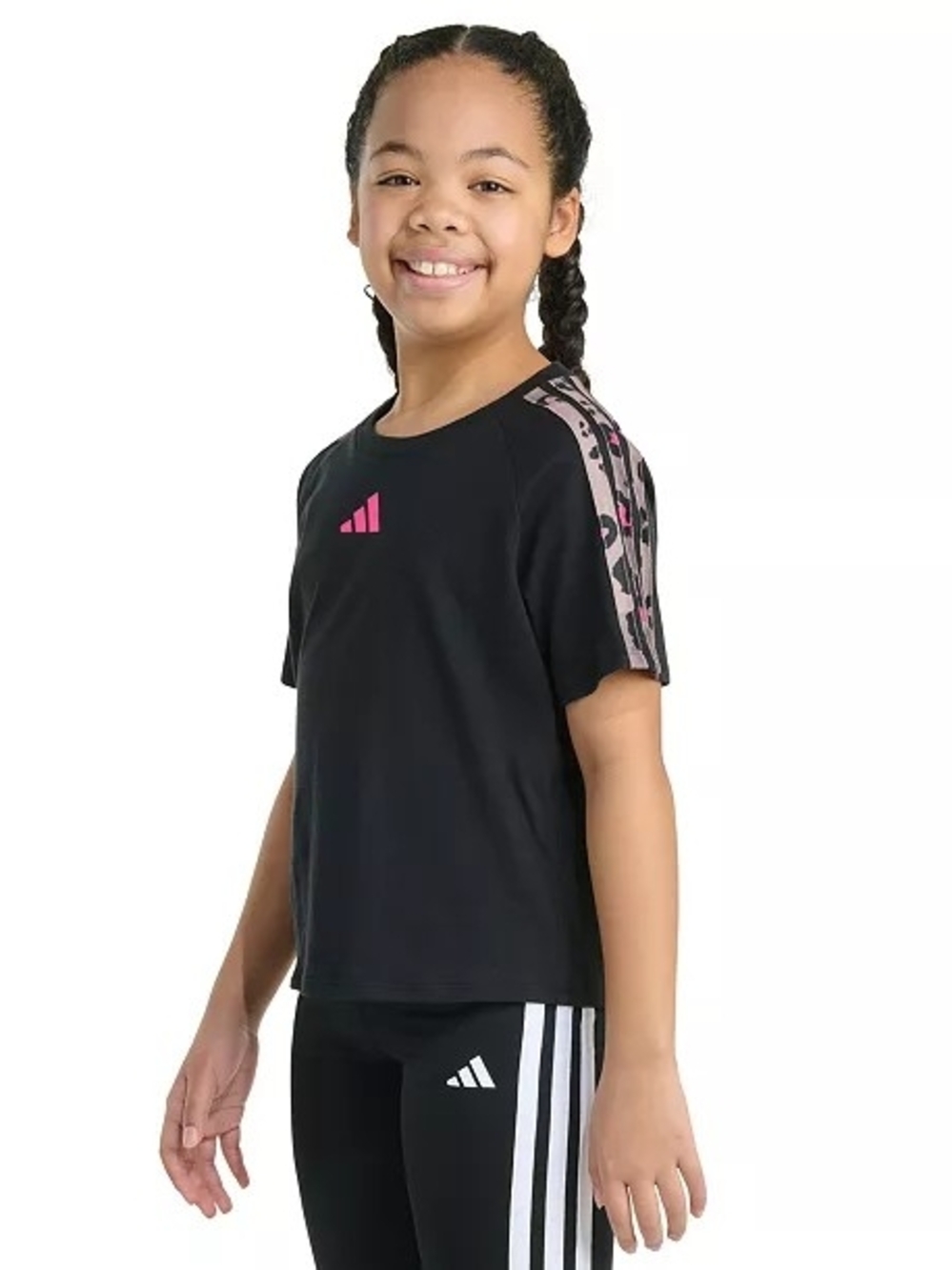 Adidas Black 3-Stripe Tee Animal Print Large
